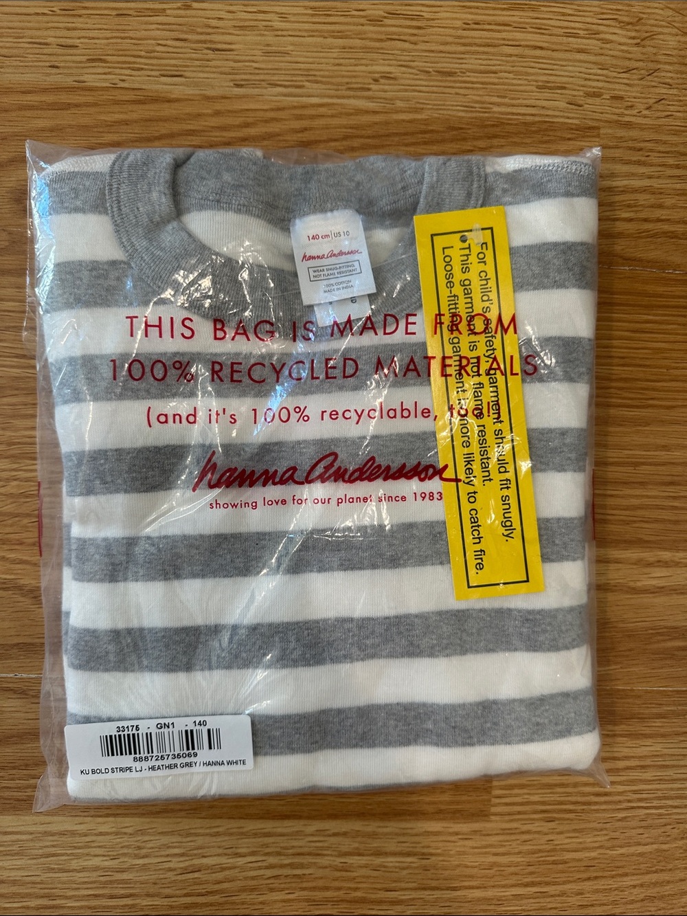 Hanna Andersson Gray White Striped HannaJams Pajama Set Size 10 Boys Girls NWT